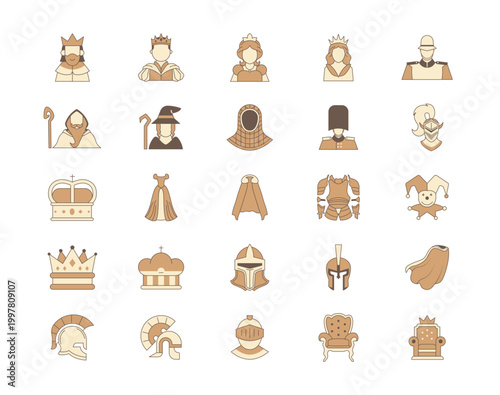 Set of 25 kingdom icons packs. Flat vector illustration.