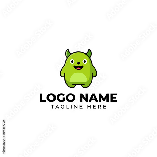 Cute Green Monster Character Logo Design