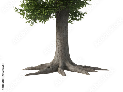 Large pine tree with green needles and thick trunk isolated isolated on transparent background, illustration