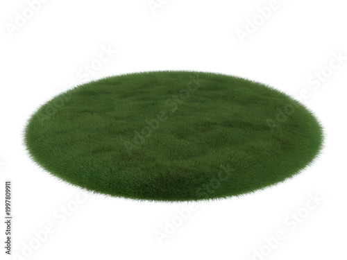 Green grass oval shape patch isolated isolated on transparent background, illustration