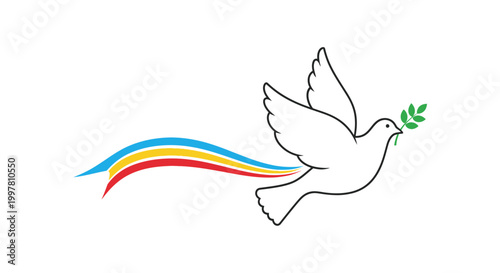 Dove of Peace with Olive Branch and Rainbow Streamers