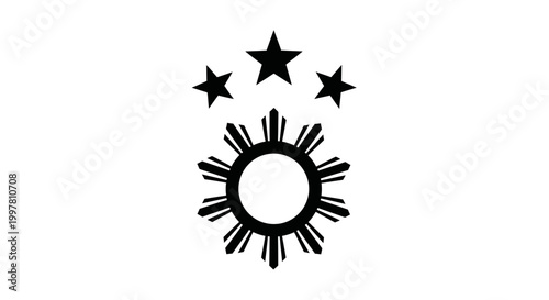Philippine Sun and Stars Symbol - Black and White Icon