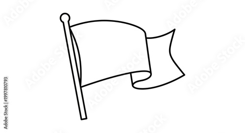 Simple flag waving on a pole, outline illustration, graphic resource