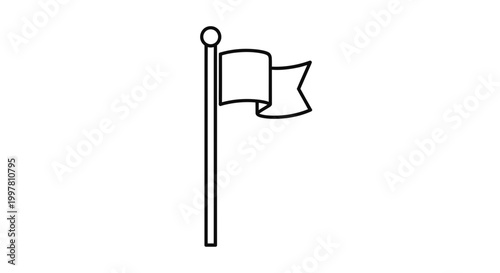 Simple Line Drawing of a Flag on a Pole, White Background
