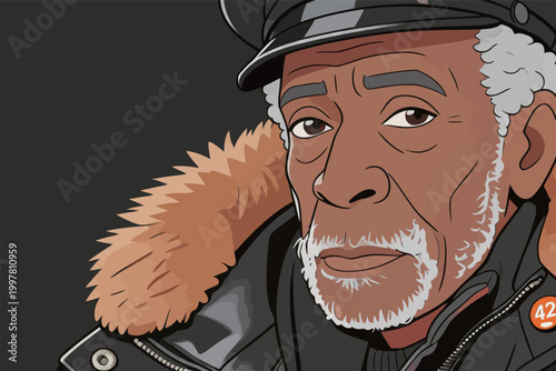 Illustrated Portrait of Senior Man in Stylish Jacket