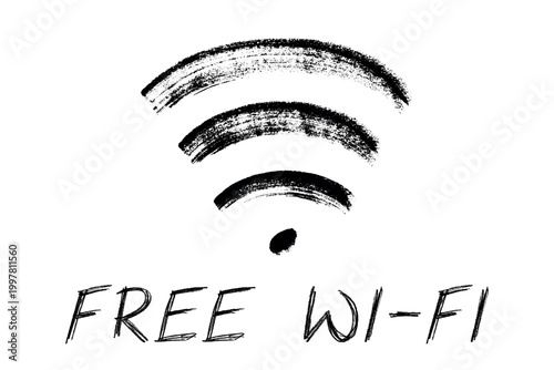 Hand drawn free wifi spot zone sign Public wi-fi area sign Wireless internet clipart in doodle style Single element for print, web, design, decor 3G, 4G, 5G, 6G, IoT