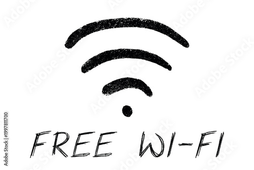 Hand drawn free wifi spot zone sign Public wi-fi area sign Wireless internet clipart in doodle style Single element for print, web, design, decor 3G, 4G, 5G, 6G, IoT