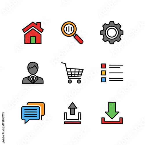 Monochrome Vector icon set of icon ui website isolated on white background. Minimalist vector illustration for web and mobile apps