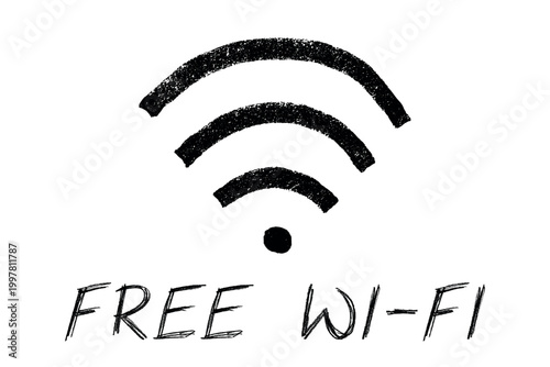Hand drawn free wifi spot zone sign Public wi-fi area sign Wireless internet clipart in doodle style Single element for print, web, design, decor 3G, 4G, 5G, 6G, IoT
