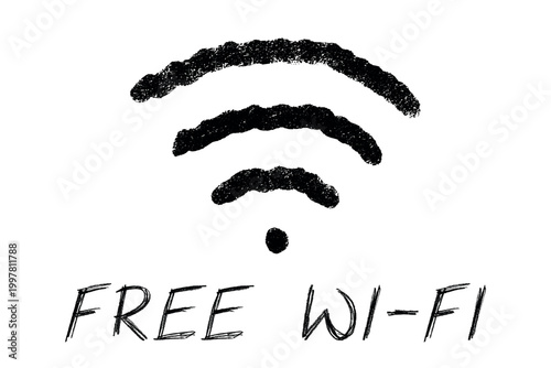 Hand drawn free wifi spot zone sign Public wi-fi area sign Wireless internet clipart in doodle style Single element for print, web, design, decor 3G, 4G, 5G, 6G, IoT