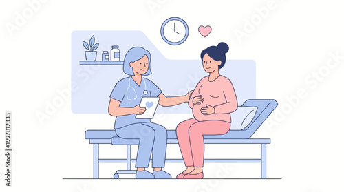 Two individuals sharing a supportive conversation in a clinic waiting area during a counseling session.