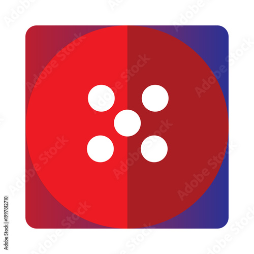 Stylized flat design dice face showing number 5 icon
