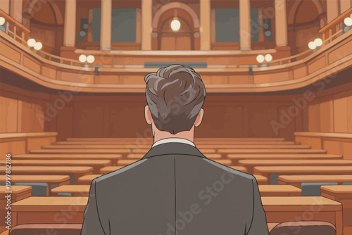 Rear View of Businessman in Courtroom