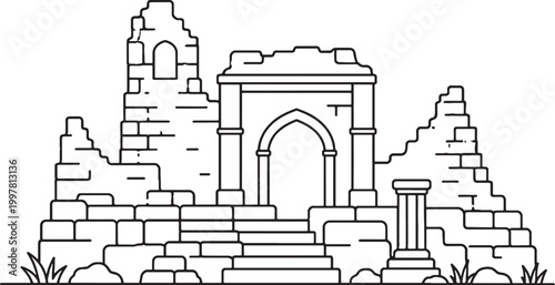 Tableau sur toile Bangladesh ancient ruins icon minimalist line art vector archaeological site her