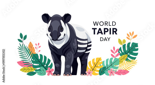 Black and white tapir standing still.