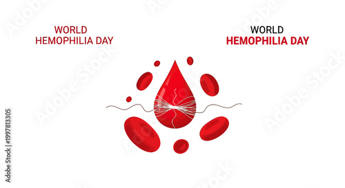 Blood Cells and Hemophilia Awareness Symbol.