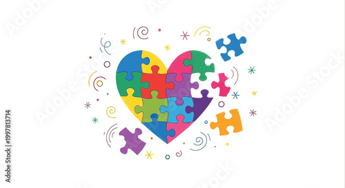 Colorful puzzle heart with pieces.