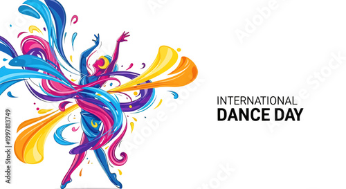 Dancer in colorful swirling abstract motion.