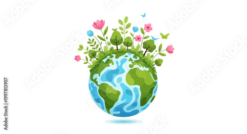 Earth with flowers and leaves growing.