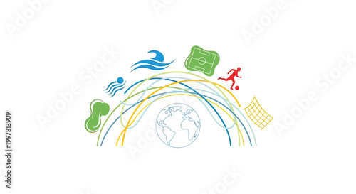 Earth Globe with Colorful Arches Icons.