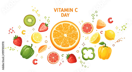 Fresh fruits rich in vitamin C.