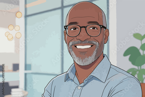 Smiling Middle - Aged Black Man in Office