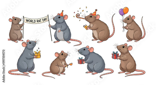 Group of cartoon mice playing together.