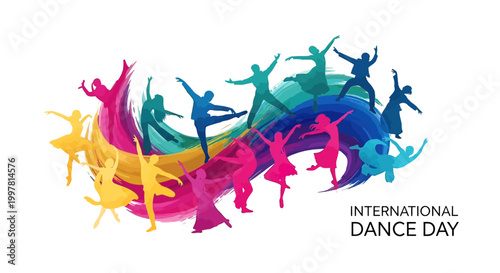 People dancing in colorful poses together.