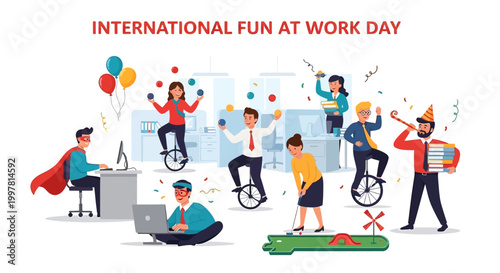 People Having Fun At Work Office.