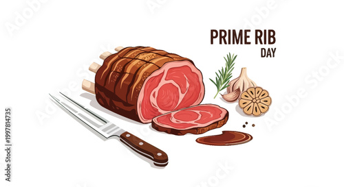 Prime rib roast with sliced meat.