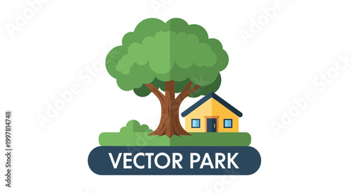 Vector Park House Illustration with Tree and Greenery