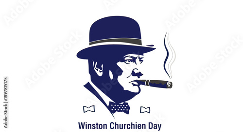 Winston Churchill Smoking Cigar Illustration.