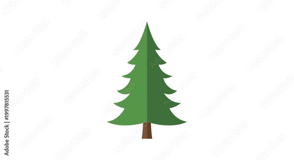 Obraz premium Simple Green Pine Tree Icon, Flat Design, Isolated on White Background