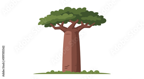 Stylized Baobab Tree Illustration on White Background