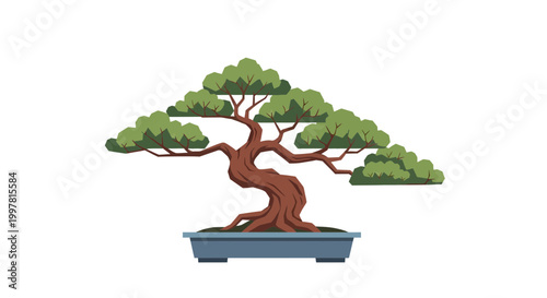 Stylized Bonsai Tree Illustration - Japanese Art of Miniature Tree Cultivation