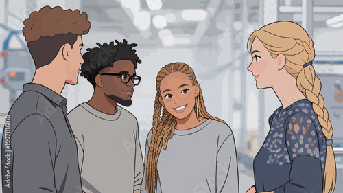 Multi - cultural colleagues discussing in industrial setting