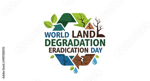 World Land Degradation Eradication Day logo with earthy tones and natural elements.