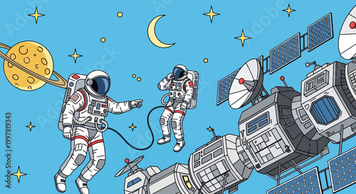 Astronauts in Space Station.