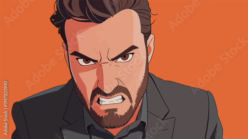 Angry Man Cartoon Illustration in Formal Attire