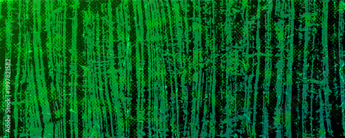 Green risograph halftone texture with abstract forest like forms. Layered gradient with analog print grain. Organic vertical shapes background.