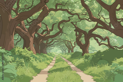 Enchanted Forest Path with Ancient Trees