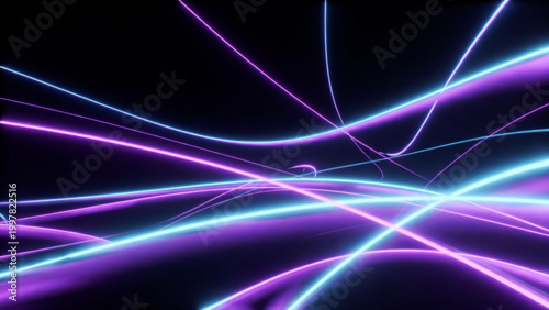 Neon Light Trails Abstract Background | Purple and Blue Laser Beam Design | Futuristic Digital Light Motion Art