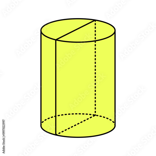 3D cylinder geometry icon with dashed hidden lines in bright color, clean outline style, ideal for math education, volume concepts, and technical diagram design.