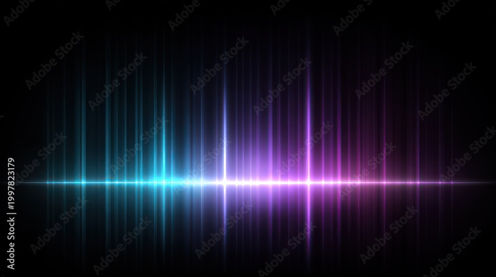 Obraz premium Abstract light lines displaying sound wave patterns on black background