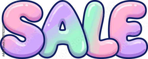A colorful sale sign is prominently displayed on a white background