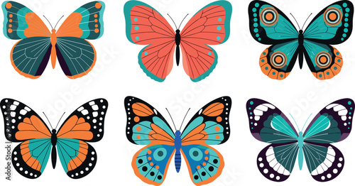 Colorful butterfly vector collection with decorative wings nature insects and symmetrical design illustration set
