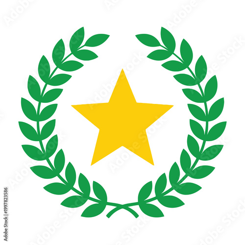 Yellow star with green laurel wreath symbol