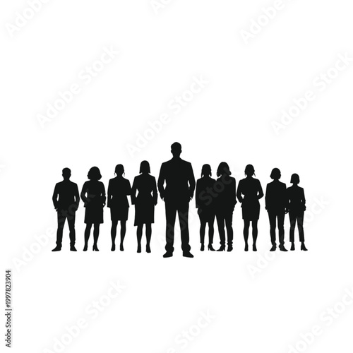 Business team stands in a formal line to demonstrate organizational strength and professional solidarity in a corporate setting that requires clear leadership and unified vision for future growth.