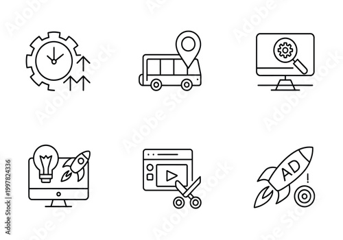 Digital Marketing and Startup Line Icons Set Growth Analytics SEO Advertising Vector Illustration