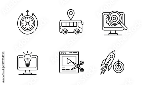 Digital Marketing and Startup Line Icons Set Growth Analytics SEO Advertising Vector Illustration